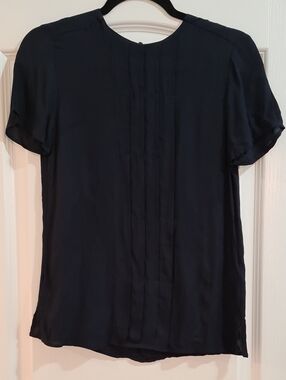 Reiss Black Short-Sleeve Pintuck Front Shirt